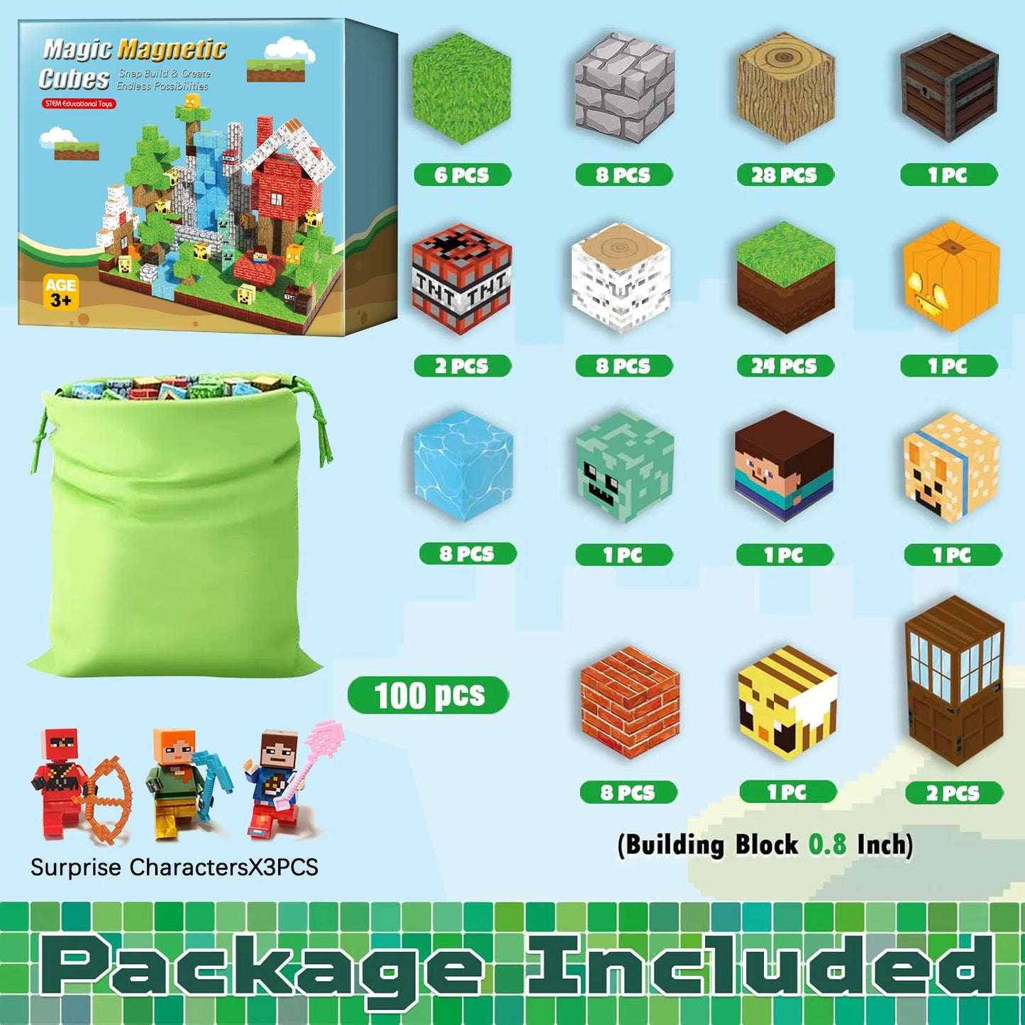 Minecraft Magnetic Block 100pcs Set